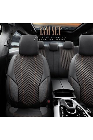 Advanced Design Özel Tasarım Premium Deri-Keten Ekstra Destekli Universal Oto Koltuk Kılıfı Tam Set