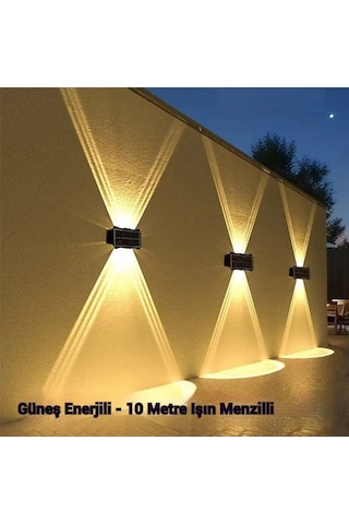 Opulentliving Çift Taraflı Güneş Solar 2 Lambalı Bahçe Duvar Rgb Aydınlatması Su Geçirmez 4 İşın Altın Altın