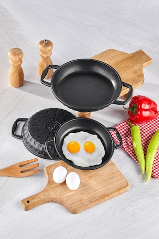 Taç Bella 3'lü Granit Döküm Sahan Seti 18 - 20 - 22 Cm Siyah