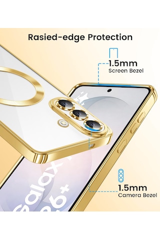 Samsung Galaxy S26 Plus Uyumlu Kılıf Kamera Lens Koruyuculu Magsafe Özellikli Telefon Kılıfı Kapak Gold