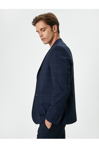 Koton Blazer Ceket Ekose Kapaklı Cepli Düğmeli Regular Fit Lacivert Ekose 5wam50009hw Lacivert