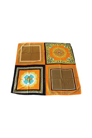 Tikitonki Çiçek Desenli Oranj Saten Eşarp - 90x90 Oranj Oranj