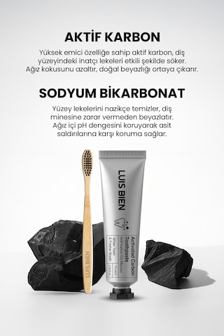Luis Bien Aktif Karbon Diş Beyazlatma ve Temizleme Macunu 75 ML + Bambu Diş Fırçası