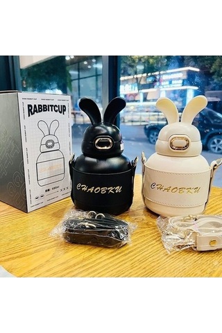 Didadodo Sevimli Tavşan Kulaklı Su Kupası - Öğrenci Çocuk Beyaz Bardağı - Xd Kırmızı Beyaz Beyaz