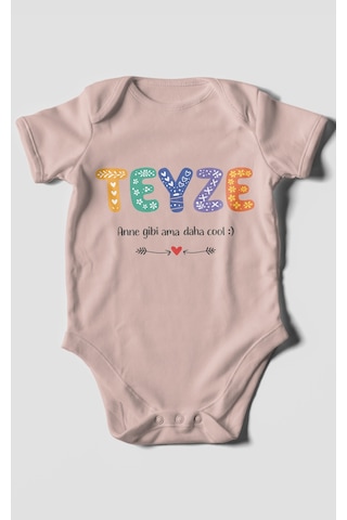 Morivokids Teyze Anne Gibi Ama Daha Cool Kısa Kollu Bebek Body %100 Pamuk Pastel Pembe