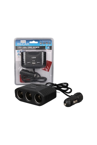Olesson 2012 12-24v Çift Type-c - Tek Usb Girişli 120w 80cm Kablolu 3 Lü Araç Çakmak Çoklayıcı