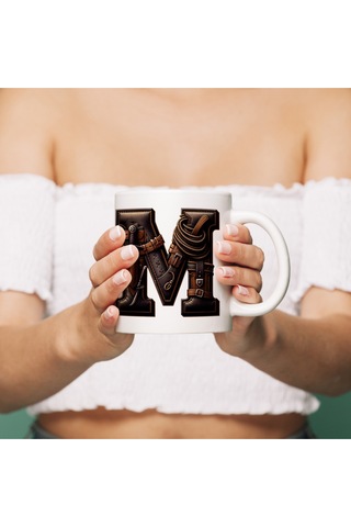 M Harfi Kovboy Temalı Bardak 330 Ml İsim / Harf Kişiye Özel Hediye - Vahşi Batı Konsept Beyaz