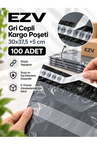 Gri Cepli Kargo Poşeti 30x37,5 +5 Cm 100 Adet