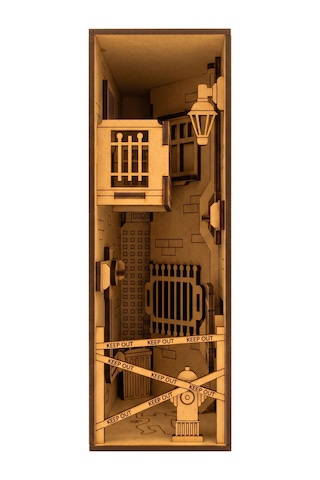Algwooddesign Diorama Ahşap Maket, 40 Parça Dıy Minyatür Şehir Sokağı Dioraması, Peri Led Dahil, Mdf 3d Puzzle, Book Nook Ve Dekorasyon Seti, 13,95 X 6,12 X 18,09 Cm