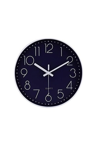 Primepickings 12 Inç Sessiz Geçmeyen Pille Çalışan Kaliteli Kuvars Yuvarlak Duvar Saati Lacivert Renk Modern A