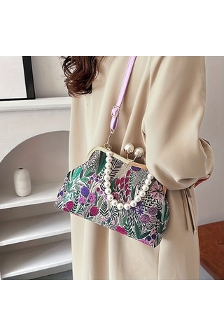 Didadodo Zarif Çiçek Desenli Çapraz Çanta, Moda Parçası Yeşil
