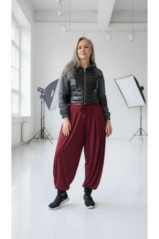 Byemelika Oys Model Sandy Kumaş Şalvar Pantolon Bordo