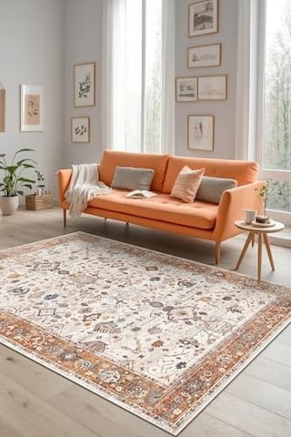 Tr Osima Vintage Desenli Şönil Pamuk Tabanlı Yıkanabilir Kaymaz Antibakteriyel Salon Halısı 200x300 Diğer