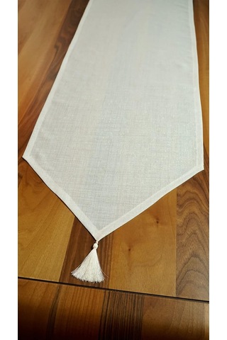 Viemso Simli Keten Runner Püsküllü, Kırık Beyaz, 45x150cm Sku: Smg8690010191106 30 x 50