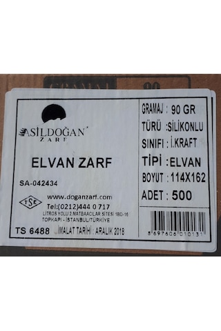 Sarı Elvan Zarf 500 Adetli Kutu