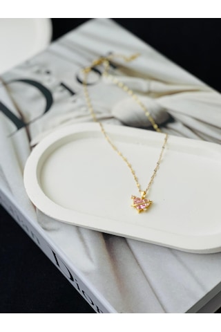 Zirkon Taşlı Satürn Model Kalp Detay Çelik Kolye