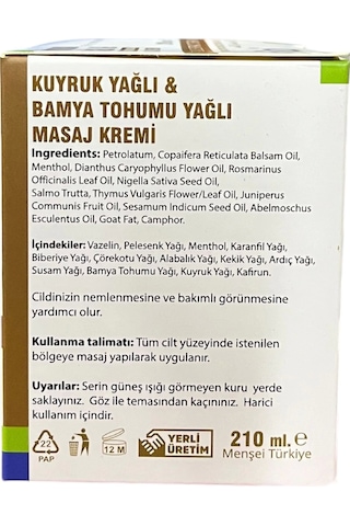 Kuyruk Yağı Masaj Kremi 210 Ml, Esila
