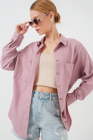 Gülsüm Aydın 20126 Oversize Keten Gömlek - Gül Kurusu GÜL KURUSU