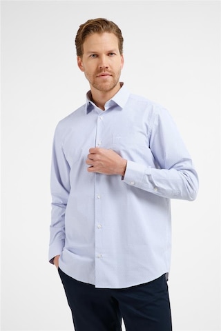 İmza Mavi - Beyaz Çizgili Desen Sert Yaka Uzun Kol Cepli Comfort Fit Pamuklu Gömlek 1004255210 Mavi - Beyaz