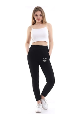 Lion Company Baskılı Siyah Paçası Lastikli Eşofman Unisex Esf01 Siyah