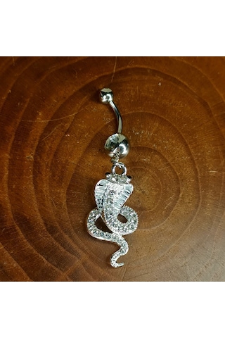 Aya Tasarım Gümüş Renk Kobra Yılan Model Göbek Piercing Gümüş