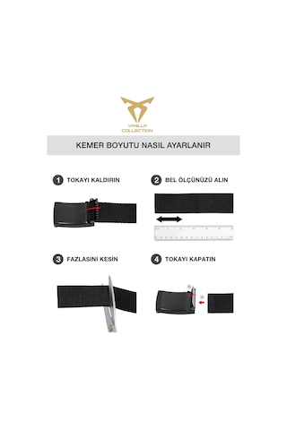 Vanilla Collection Ykk Metal Siyah Mat Tokalı Taktikal Tarz Siyah Palaska Bez Kemer Siyah