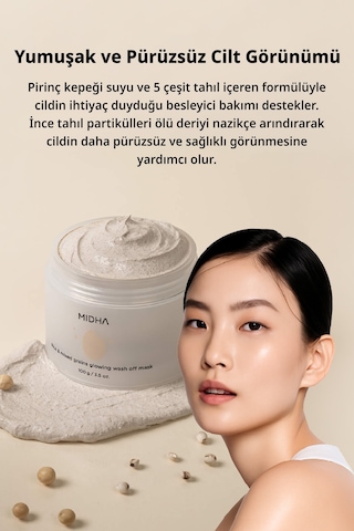 Pirinç İçeren Peeling Etkili Pürüzsüzleştirici Krem Maske Rice & Mixed Grains Glowing Wash Off Mask
