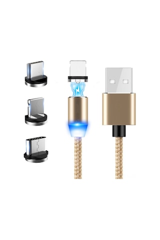 Singree 3'lü Manyetik Şarj Kablosu - Hızlı Şarj, Led Işıklı, 2 Metre, Mikro Usb/type-c/lightning