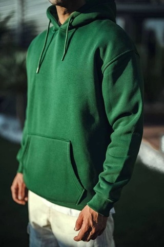 Mbb E-ticaret Erkek 3 İplik Pamuklu Kapüşonlu Basic Sweatshirt Hoodie - Haki