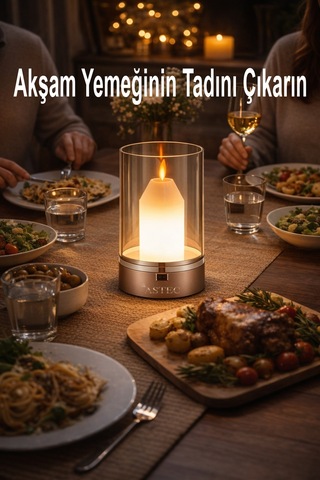 Astec Lüks Şarjlı El Hareketli Led Mum Masa Gece Lambası Dimlenebilir 3200k Gün Işığı Altın