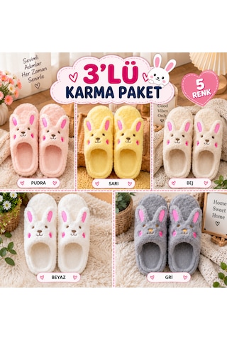 Moon Cloud Karma Peluş Terlik Pofuduk Sıcak Tutan Ev Terlik Çeyizlik - Hediyelik Zyn296 Tavşan
