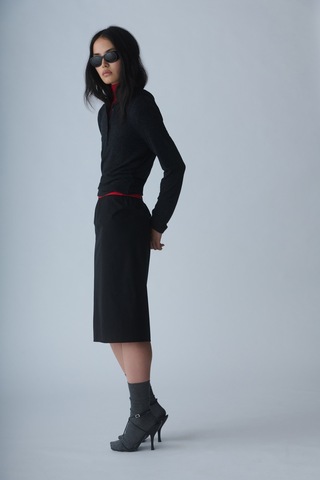 Suud Collection Siyah Midi Gabardin Etek