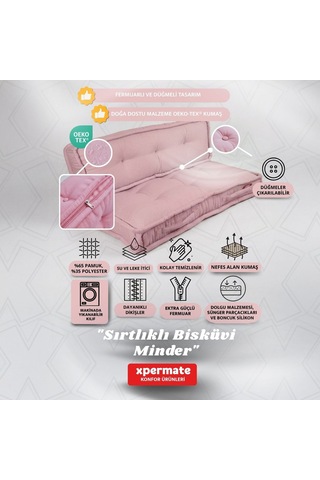 Xpermate Bisküvi Yer Minderi 60x120 Kalın Palet Balkon Petek Önü Fermuarlı Minder Pembe