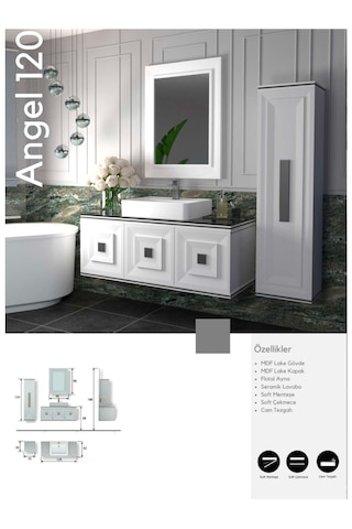 Evros Angel Banyo Dolabı 120 cm Altın - Beyaz
