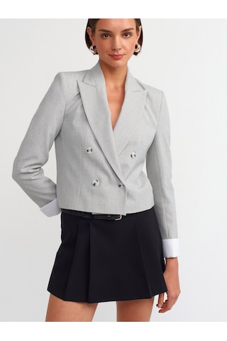 Dilvin Kontrast Manşetli Blazer Ceket Gri
