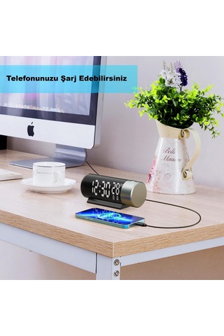 Hymark Projeksiyonlu Silindir Usb Güç Led Ekran Çalar Saat Sıcaklık Çift Alarm Siyah