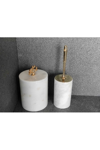 Beyaz Mermer Gold Mercan Aksesuarlı 2'li Banyo Seti Beyaz