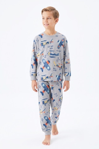 Modanino %100 Pamuk Erkek Çocuk Pijama Takımı 8-13 Yaş 12735ıs Gri