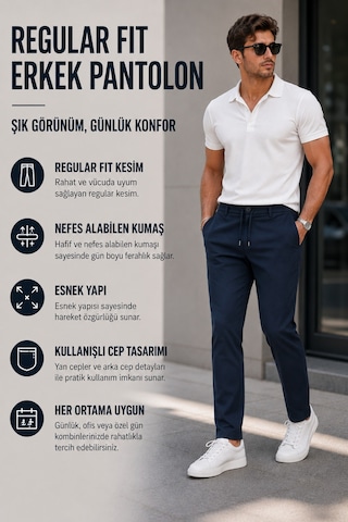 Luxıc Core Erkek Pamuklu Bağcıklı Pantolon Rahat Kalıp Günlük Casual Yazlık 2026 Yaz Koleksiyonu Lacivert