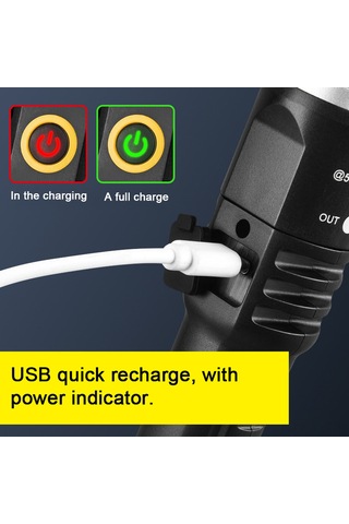 Teltree Usb Hızlı Şarjlı, Çift Işık Kaynağı, Teleskopik Odaklı, Dışarıda Kullanım İçin Altın El Feneri Altın