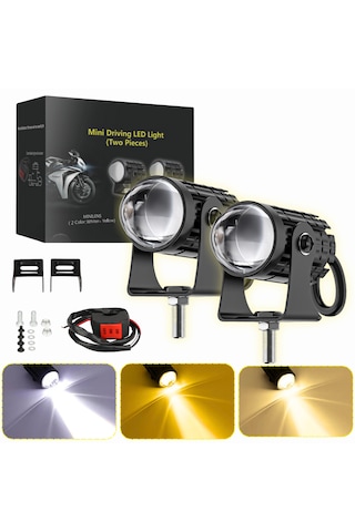 Motosiklet Scooter Mini Sis Farı Set Delici Işık Beyaz Sarı Metal