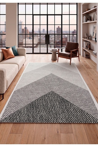 Geometrik Dijital Baskılı Yıkanabilir Kaymaz Taban Antre Hol Halısı Yolluk Modern Dekoratif Halı Gri