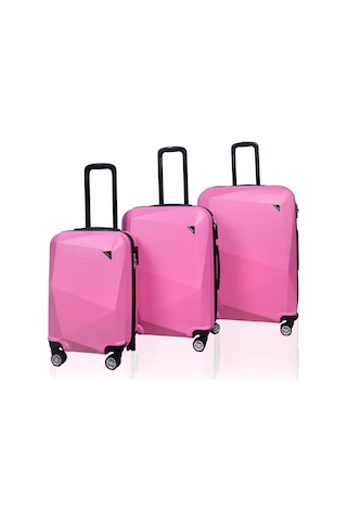 Polo&Sky Elmas Model Pembe Renk 3'lü Valiz Bavul Seti