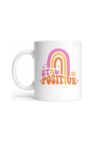 Northcity Stay Positive Tasarımlı Porselen Kupa Gökkuşağı Desenli Motivasyon Kahve & Çay Kupası Hediyelik Kupa