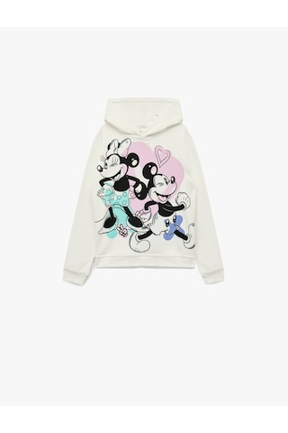 Koton Lisanslı Mickey Ve Minnie Mouse Baskılı Oversize Kapşonlu Sweatshirt Ekru 6wkg10438ak Ekru