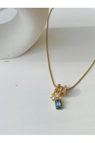 Zirkon Taşlı Charm Model Çelik Kolye