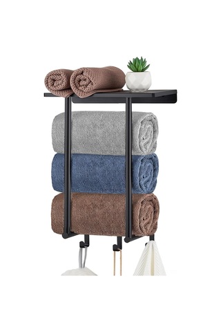 Ranyeek Banyo Duvar Kurulu Bez Tutucu - Paslanmaz Çelik 3 Kanca, 3 Büyük Bez 16x12 İnç Saklar, Suya Dayanıklı, Siyah Renk, Ev Ve Mutfak Kullanıma Uygun Siyah