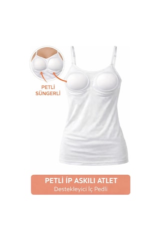 Qulat 3'lü Petli İp Askılı Atlet- Süngerli Basic beyaz