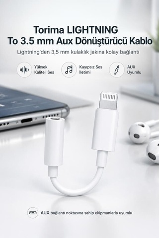 Özel Üretim Kulaklık Dönüştürücü Apple iPhone Uyumlu 7 Aux Jbc100 Beyaz Teknik Parça Kablo Ucu Ses Kablosu