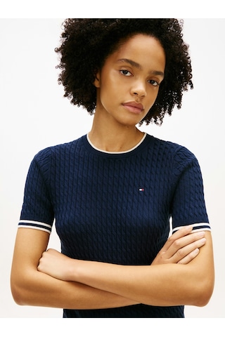 Tommy Hilfiger Co Cable C-nk Ss Swt Kadın Mavi Kazak - Ww0ww41787 Mavi